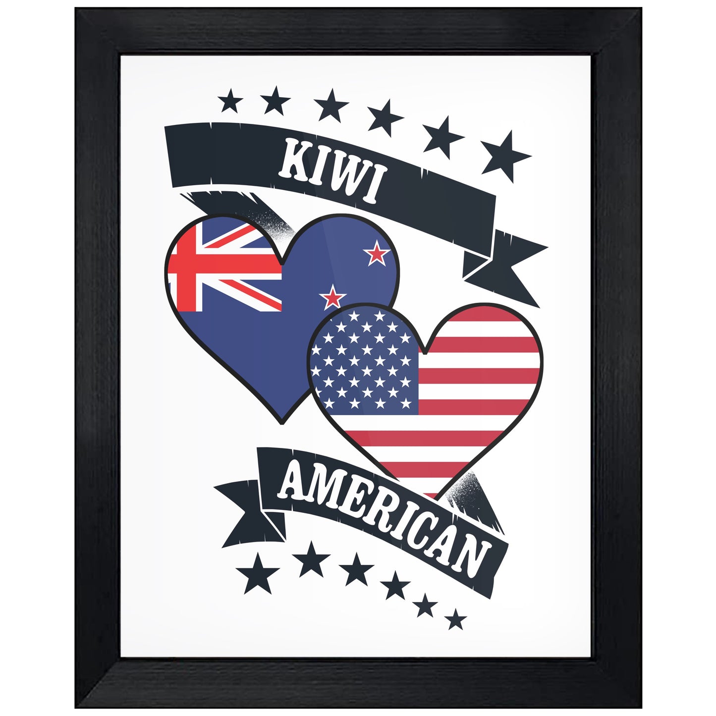 Kiwi American Heart Flags New Zealand America 8"x10" Wall Art Print