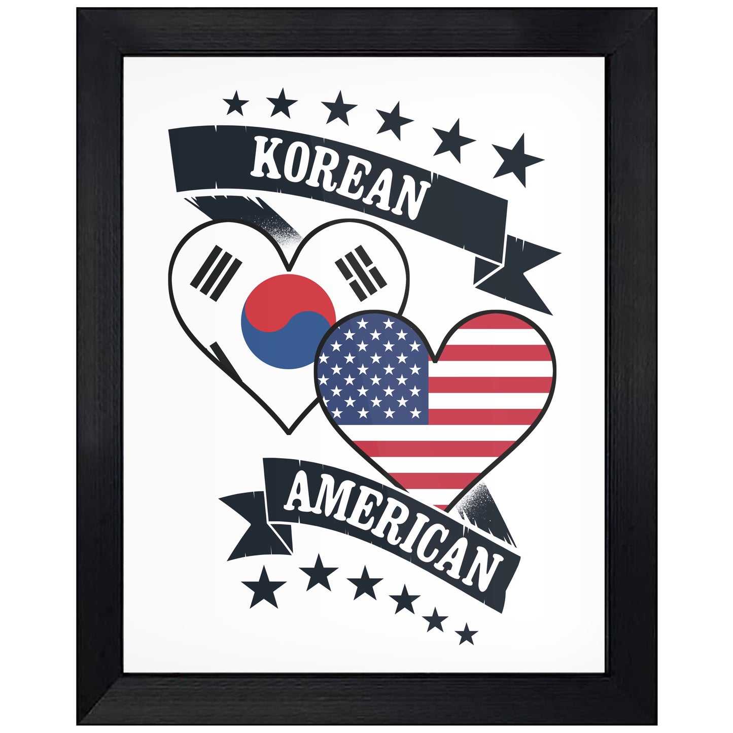 Korean American Heart Flags South Korea America 8"x10" Wall Art Print
