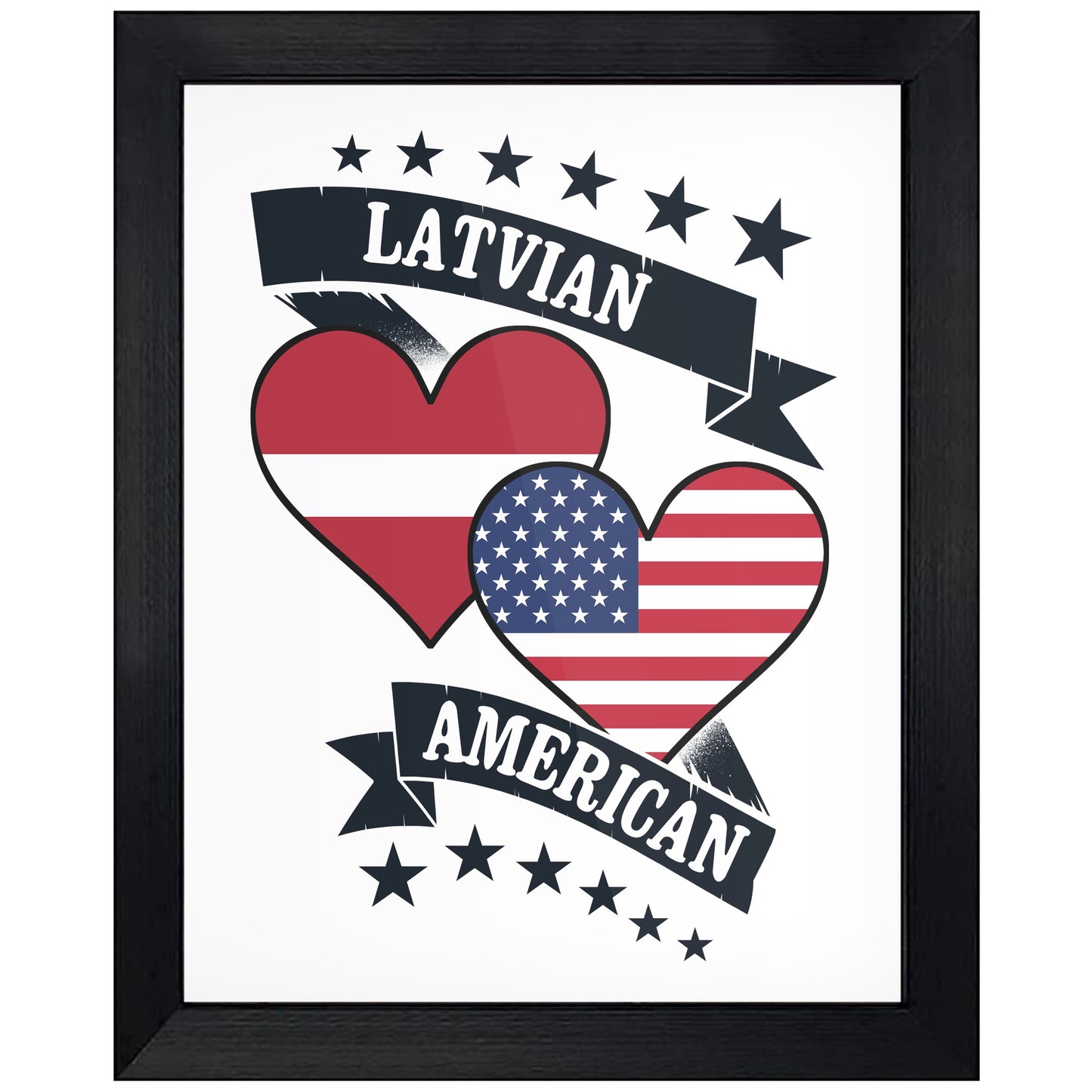 Latvian American Heart Flags Latvia America 8"x10" Wall Art Print