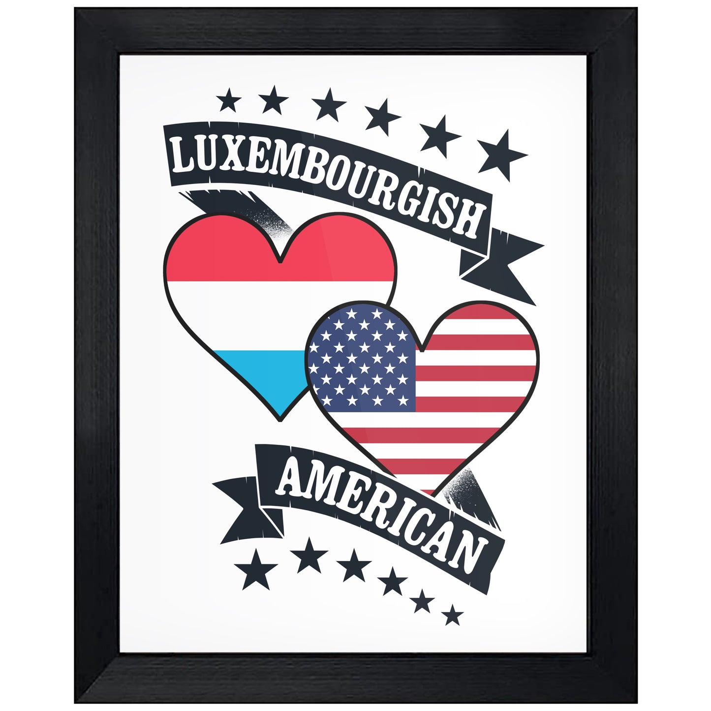 Luxembourgish American Heart Flags Luxembourg America 8"x10" Wall Art Print