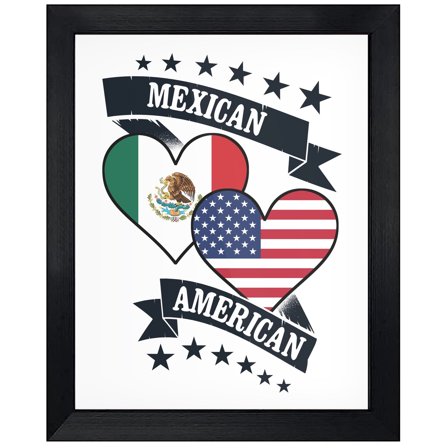 Mexican American Heart Flags Mexico America 8"x10" Wall Art Print