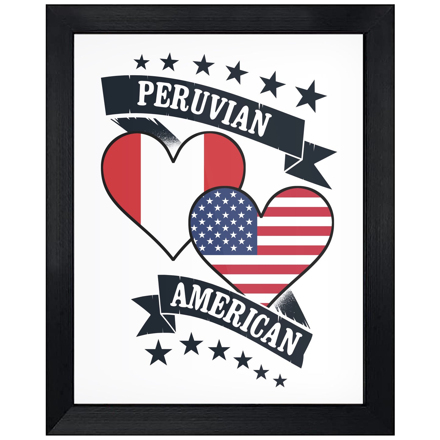Peruvian American Heart Flags Peru America 8"x10" Wall Art Print