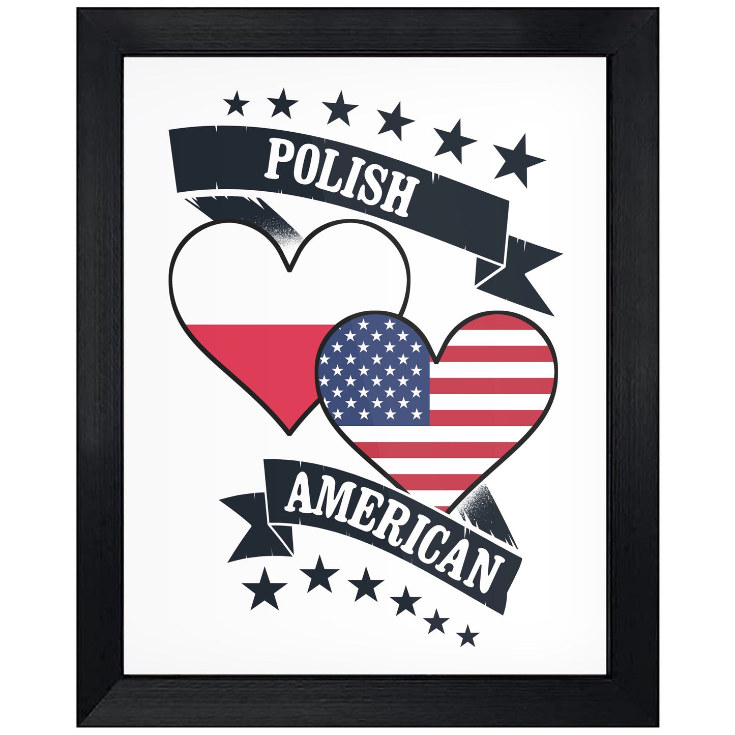 Polish American Heart Flags Poland America 8"x10" Wall Art Print