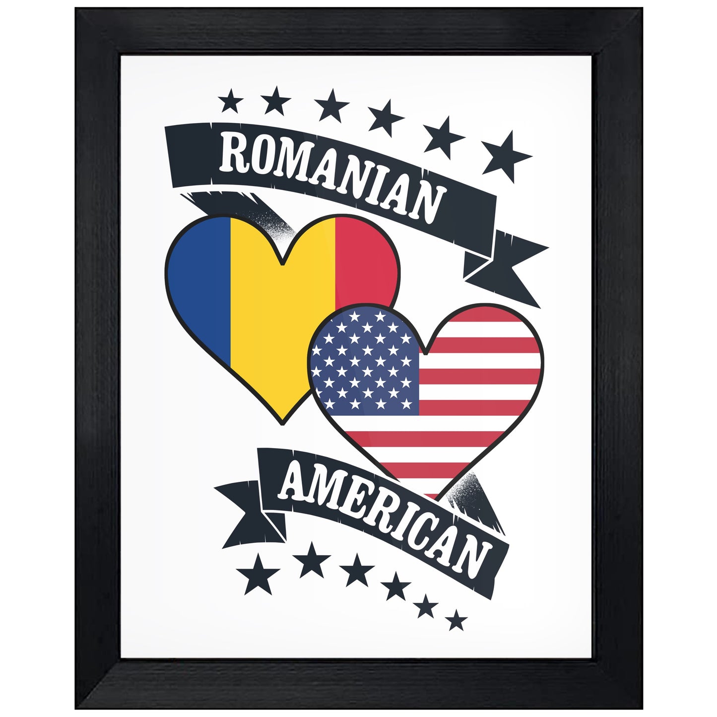 Romanian American Heart Flags Romania America 8"x10" Wall Art Print