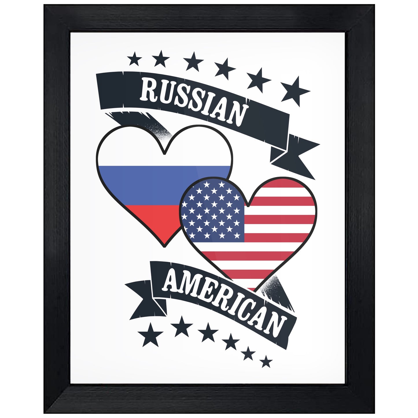 Russian American Heart Flags Russia America 8"x10" Wall Art Print