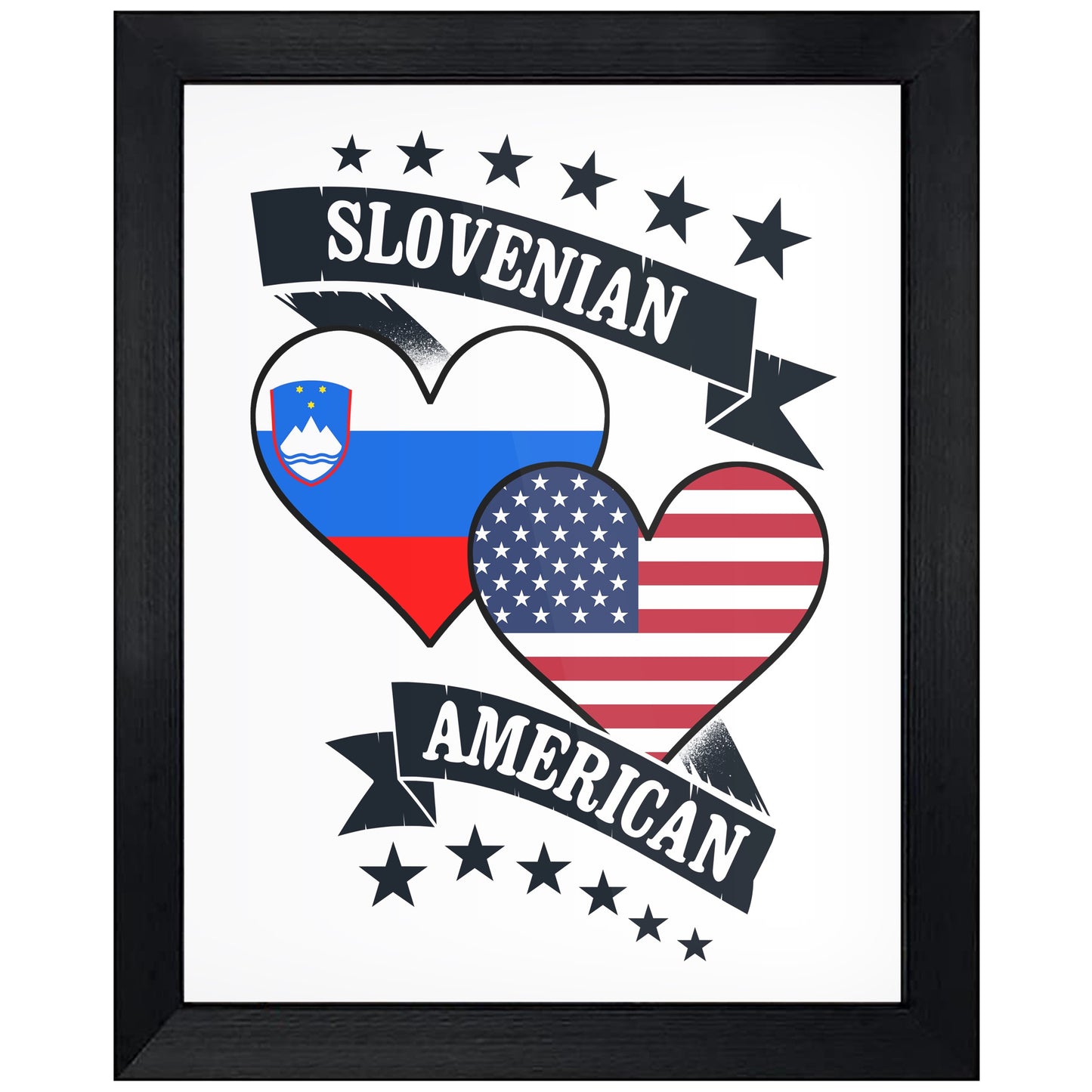 Slovenian American Heart Flags Slovenia America 8"x10" Wall Art Print