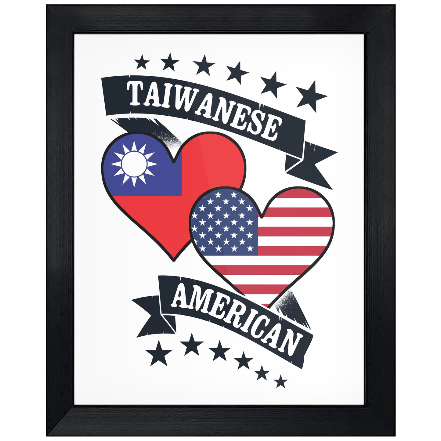 Taiwanese American Heart Flags Taiwan America 8"x10" Wall Art Print