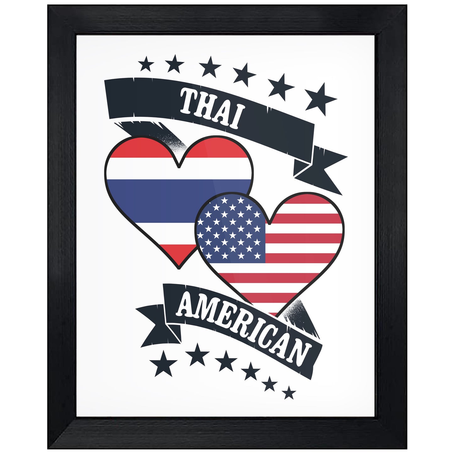 Thai American Heart Flags Thailand America 8"x10" Wall Art Print