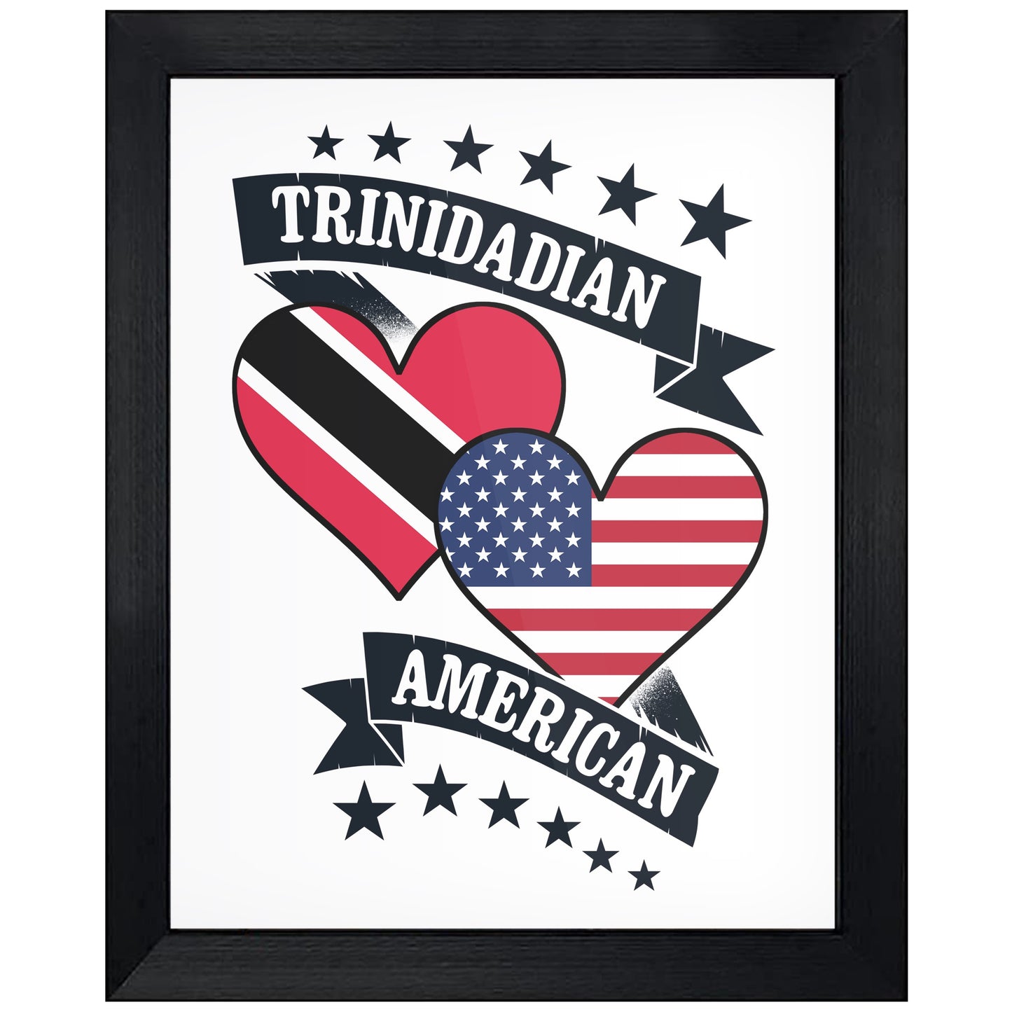 Trinidadian American Heart Flags Trinidad and Tobago America 8"x10" Wall Art Print