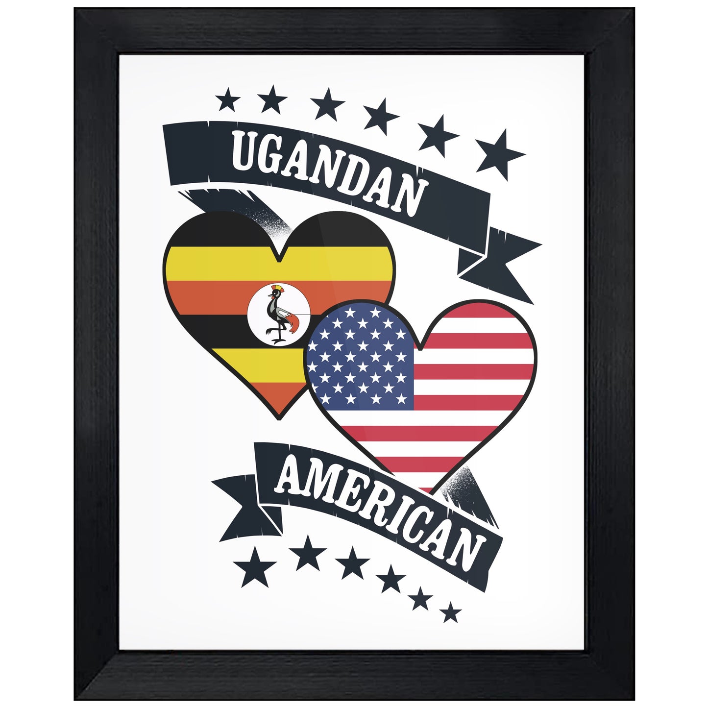 Ugandan American Heart Flags Uganda America 8"x10" Wall Art Print