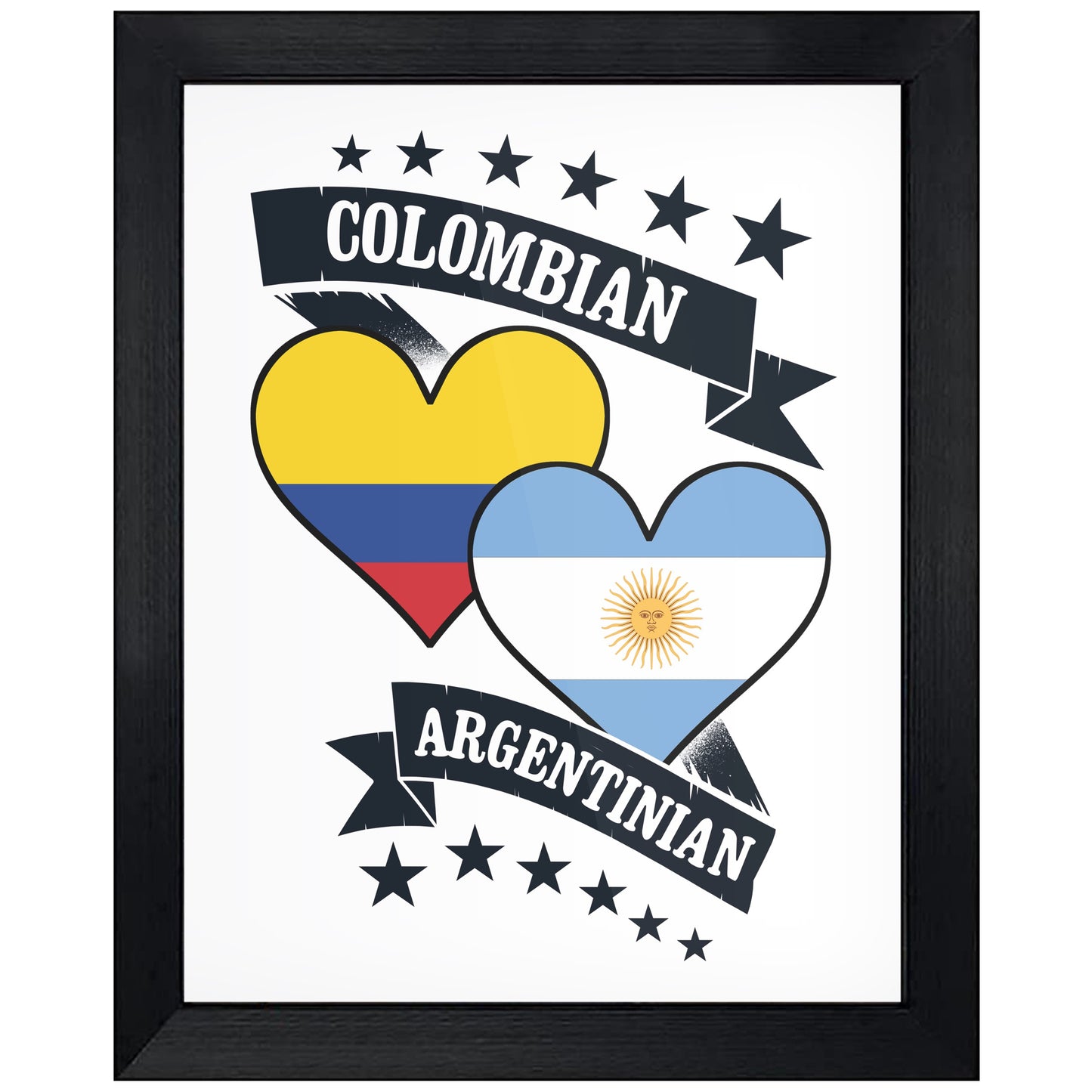 Colombian Argentinian Heart Flags Colombia Argentina 8"x10" Wall Art Print