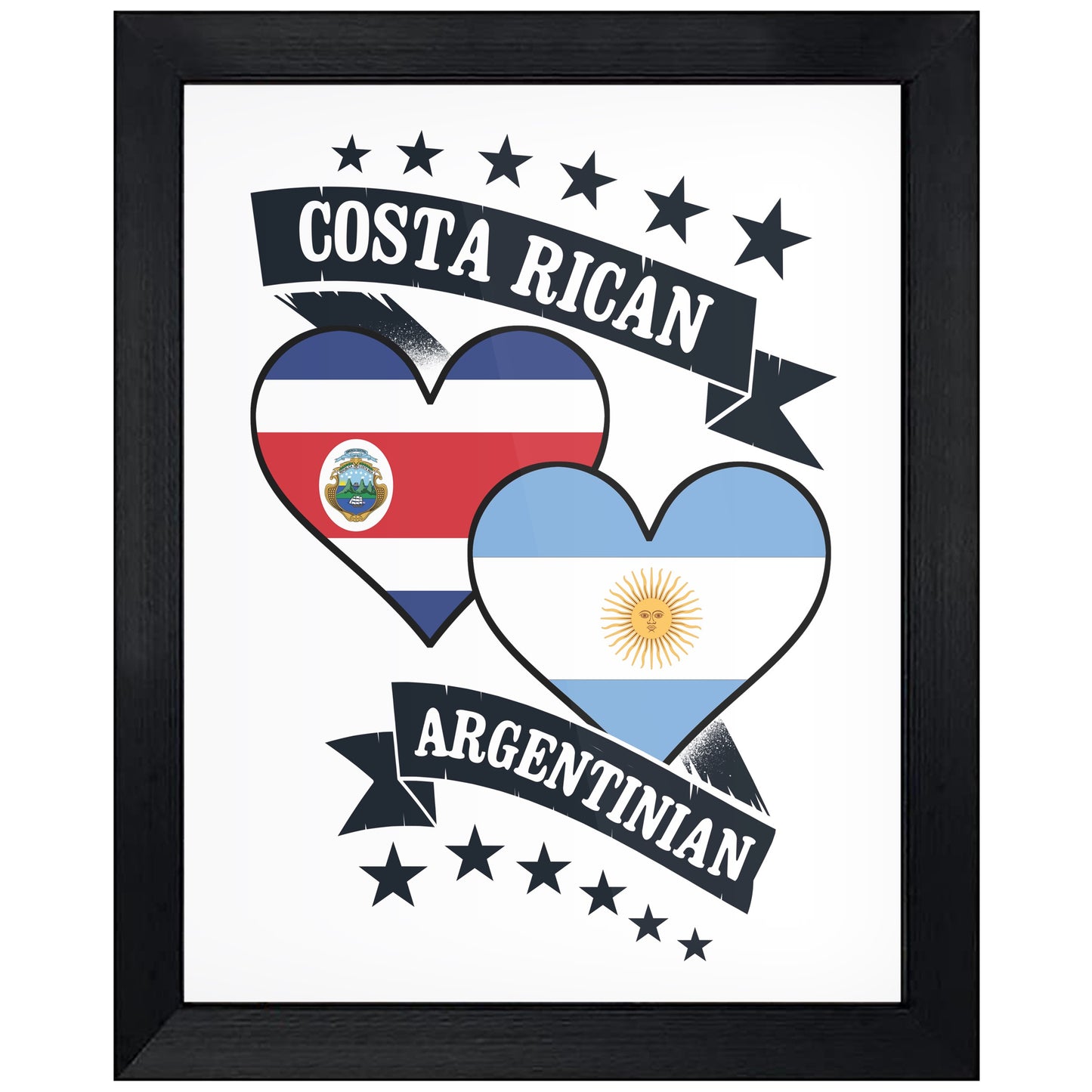 Costa Rican Argentinian Heart Flags Costa Rica Argentina 8"x10" Wall Art Print