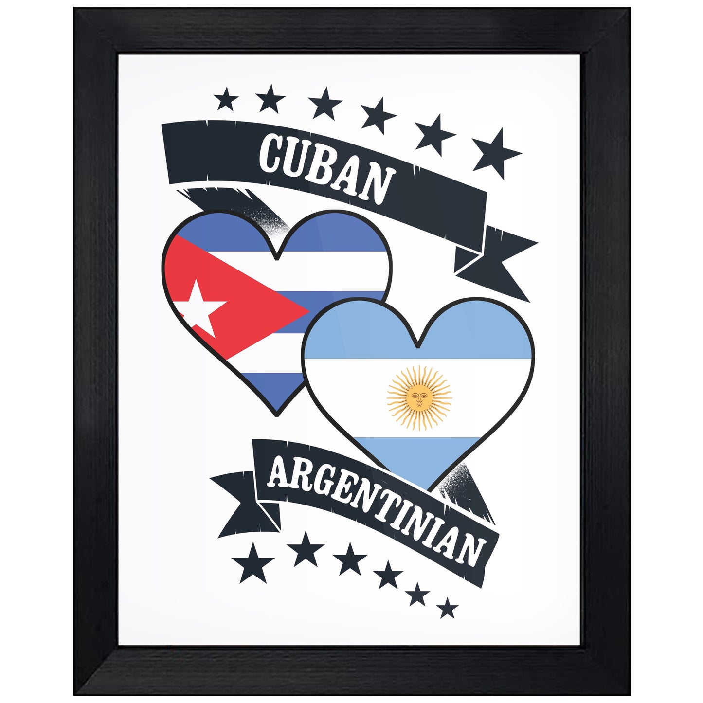 Cuban Argentinian Heart Flags Cuba Argentina 8"x10" Wall Art Print