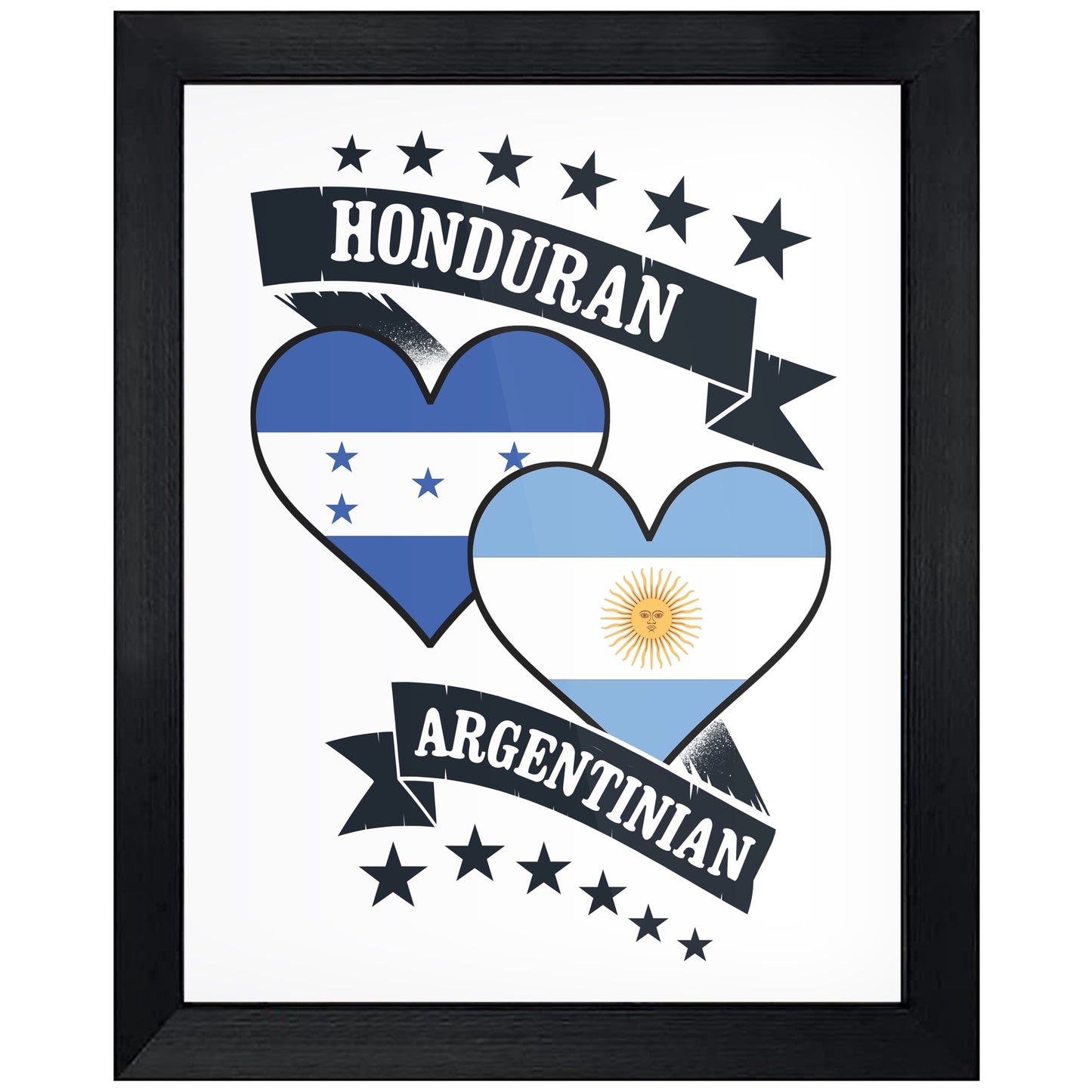 Honduran Argentinian Heart Flags Honduras Argentina 8"x10" Wall Art Print