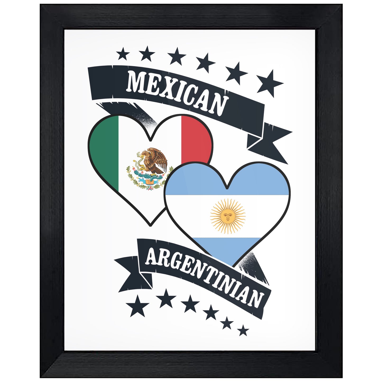 Mexican Argentinian Heart Flags Mexico Argentina 8"x10" Wall Art Print