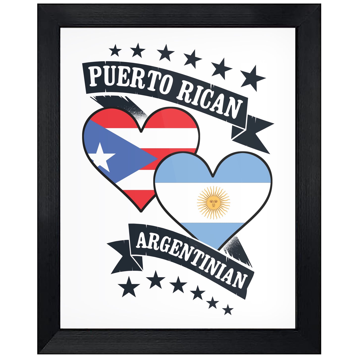 Puerto Rican Argentinian Heart Flags Puerto Rico Argentina 8"x10" Wall Art Print