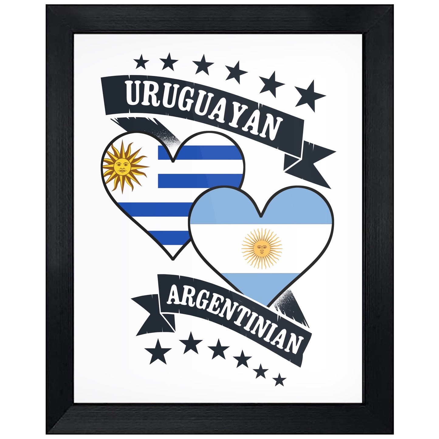 Uruguayan Argentinian Heart Flags Uruguay Argentina 8"x10" Wall Art Print