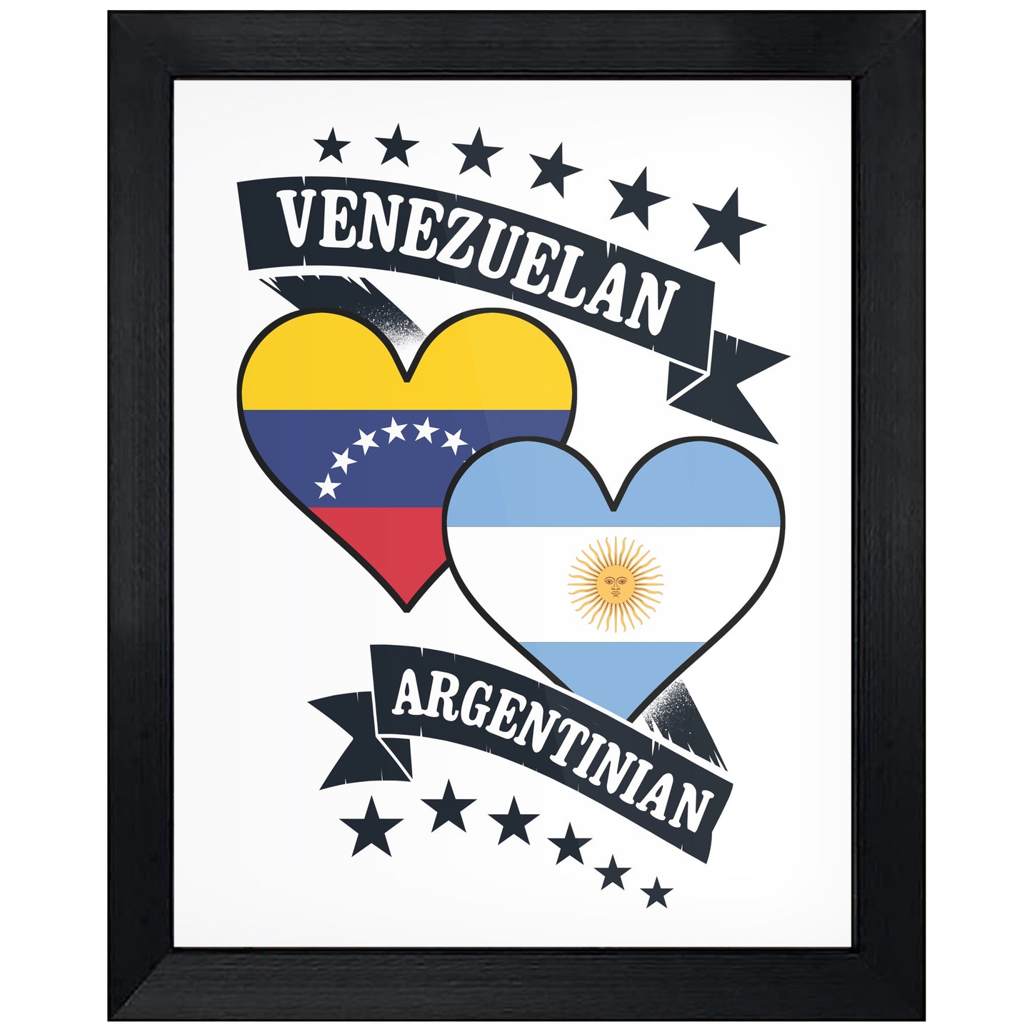 Venezuelan Argentinian Heart Flags Venezuela Argentina 8"x10" Wall Art Print