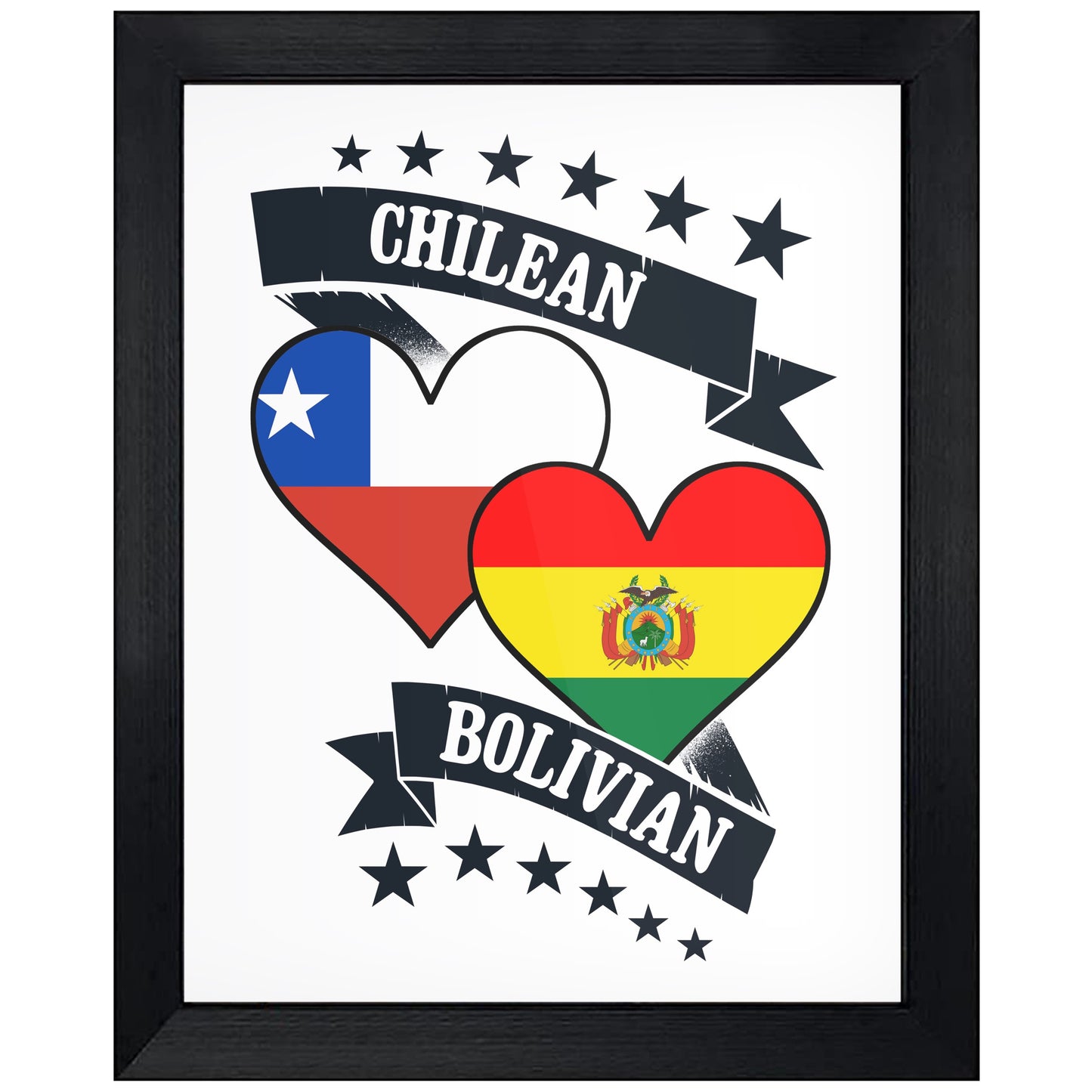 Chilean Bolivian Heart Flags Chile Bolivia 8"x10" Wall Art Print