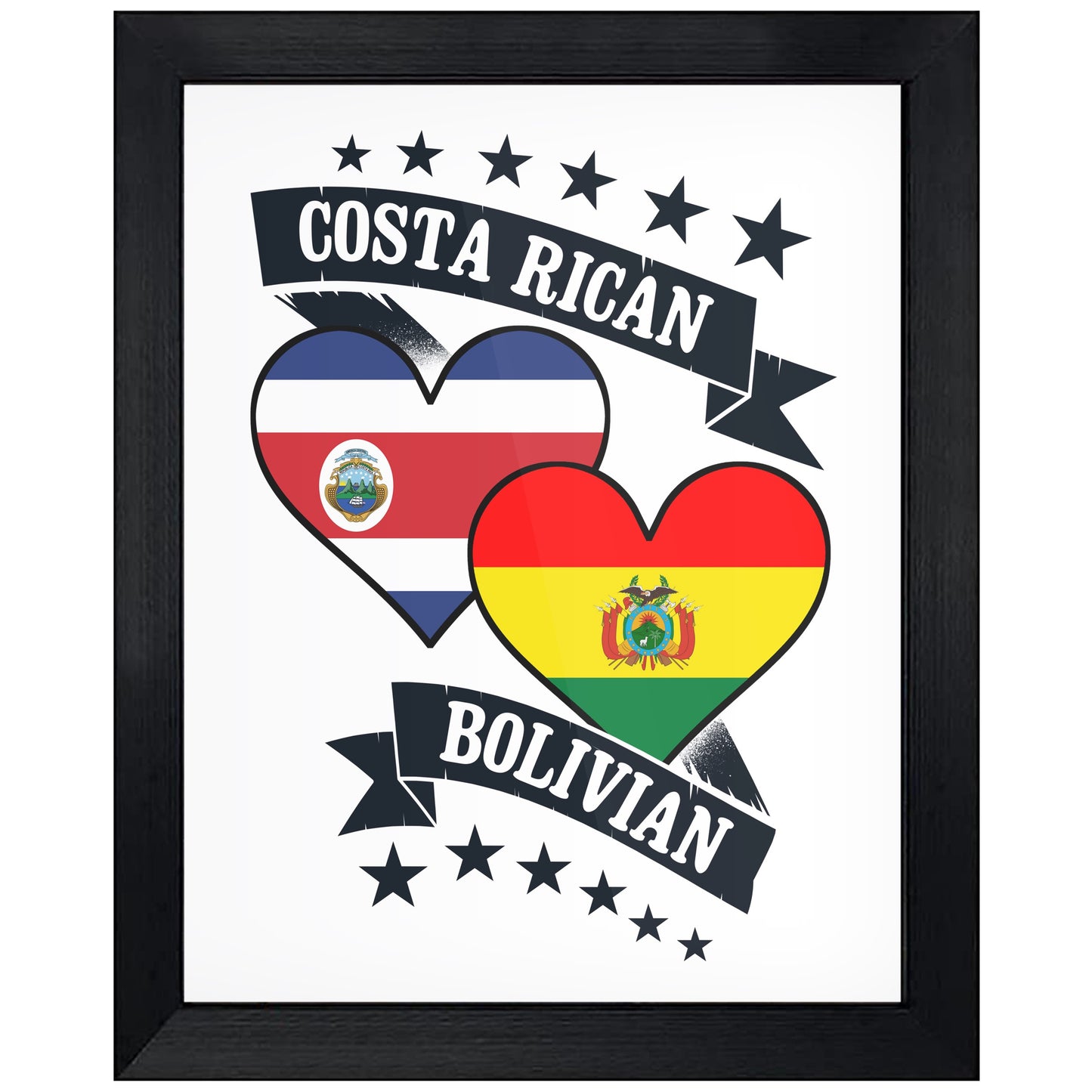 Costa Rican Bolivian Heart Flags Costa Rica Bolivia 8"x10" Wall Art Print