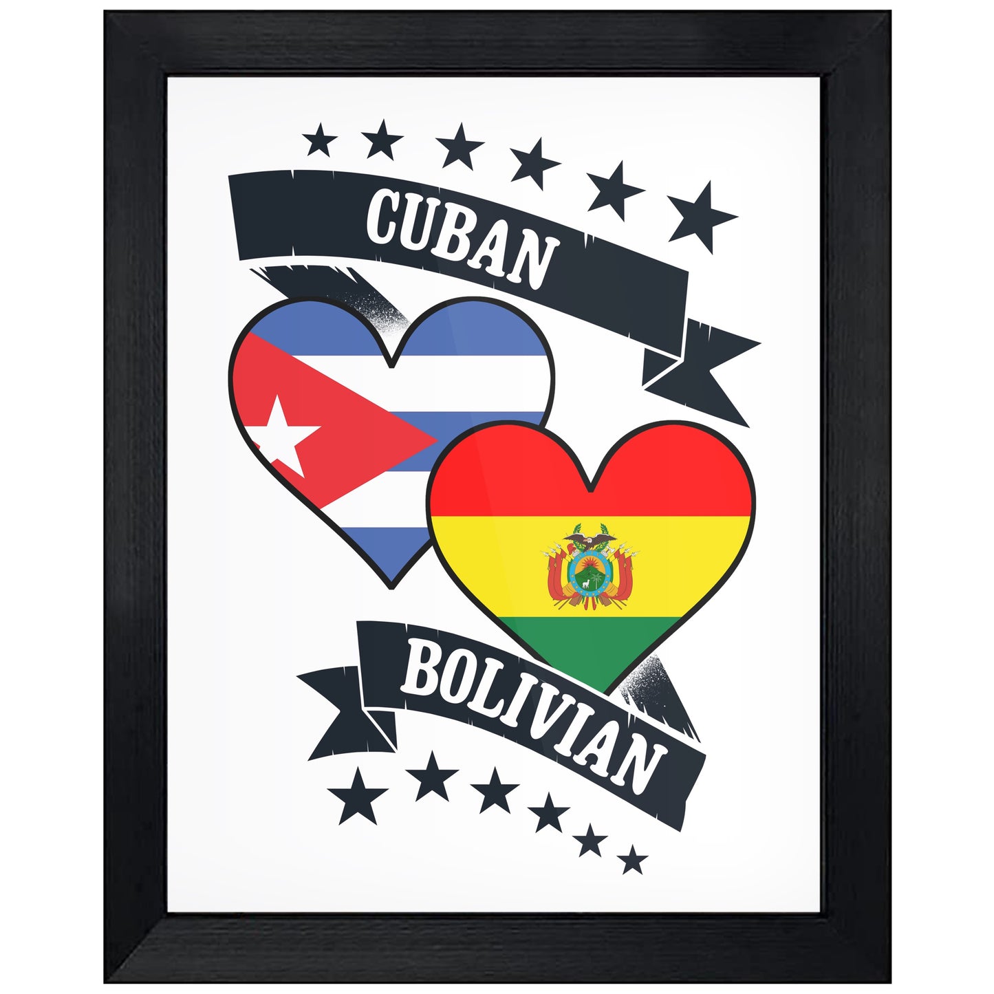 Cuban Bolivian Heart Flags Cuba Bolivia 8"x10" Wall Art Print
