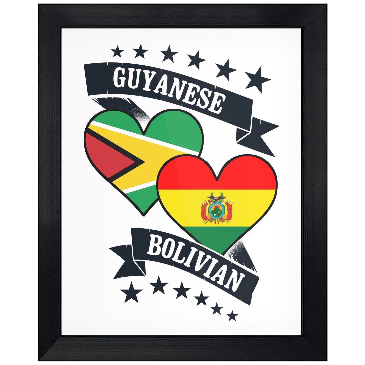 Guyanese Bolivian Heart Flags Guyana Bolivia 8"x10" Wall Art Print
