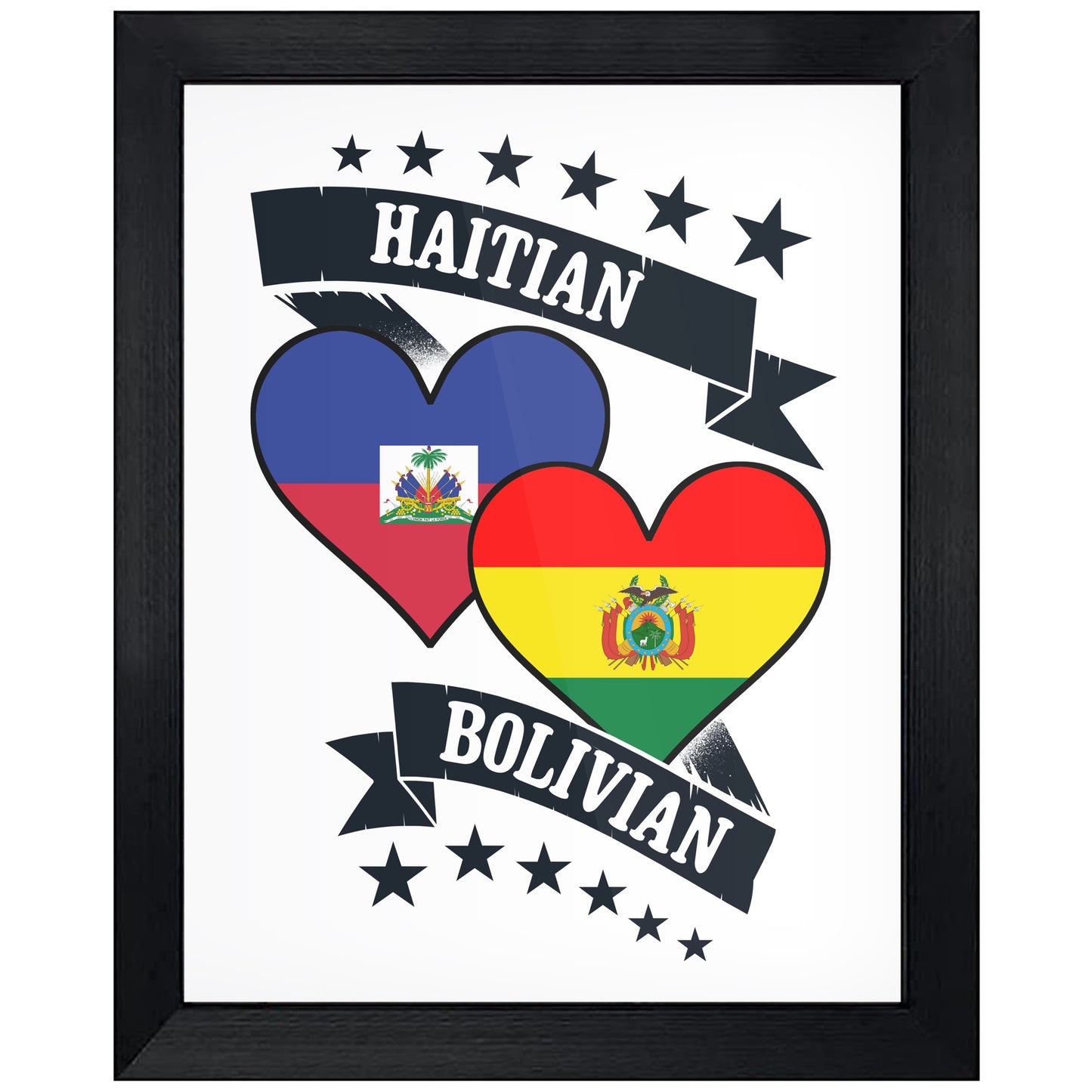 Haitian Bolivian Heart Flags Haiti Bolivia 8"x10" Wall Art Print