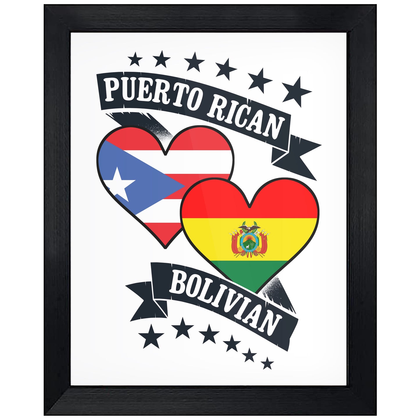 Puerto Rican Bolivian Heart Flags Puerto Rico Bolivia 8"x10" Wall Art Print