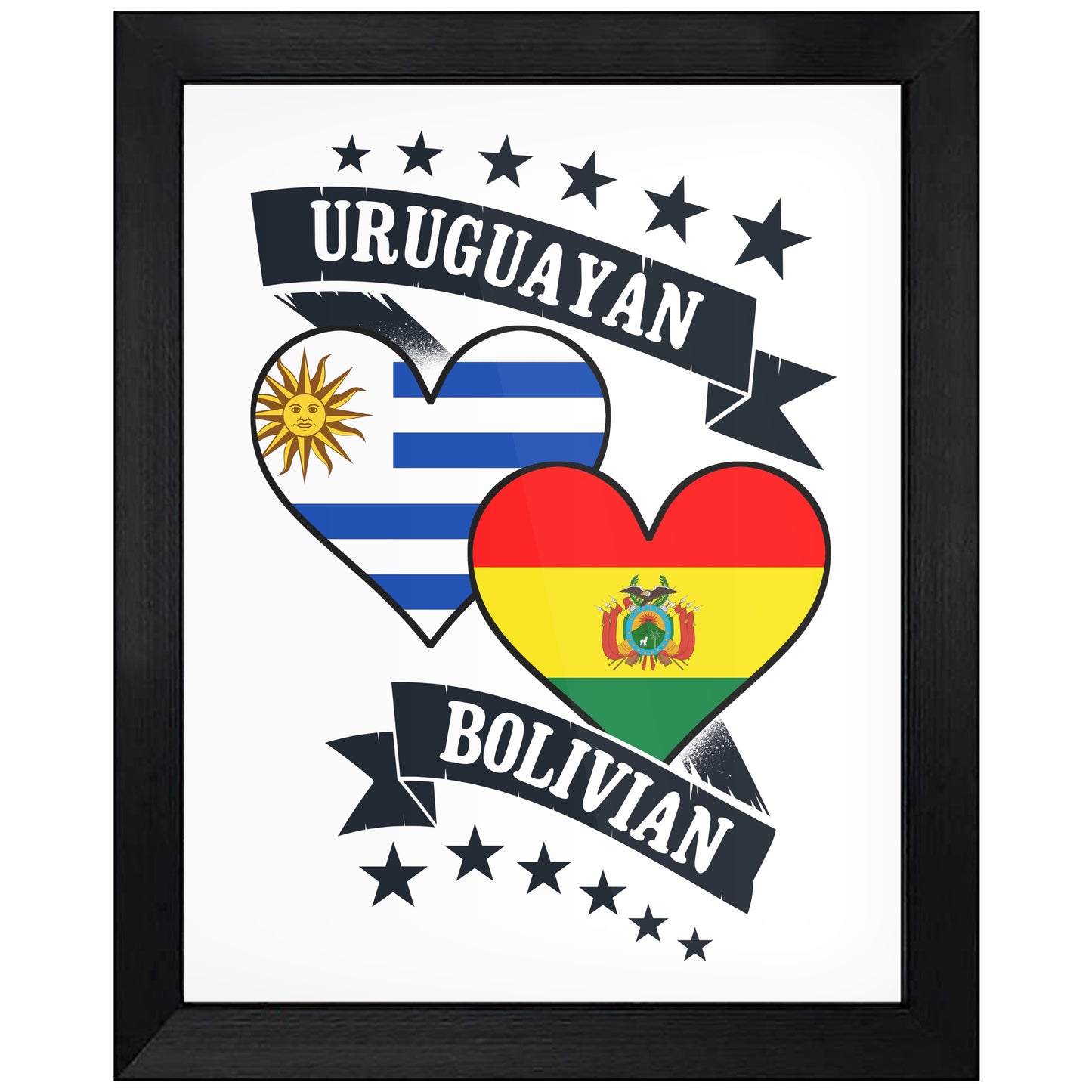 Uruguayan Bolivian Heart Flags Uruguay Bolivia 8"x10" Wall Art Print