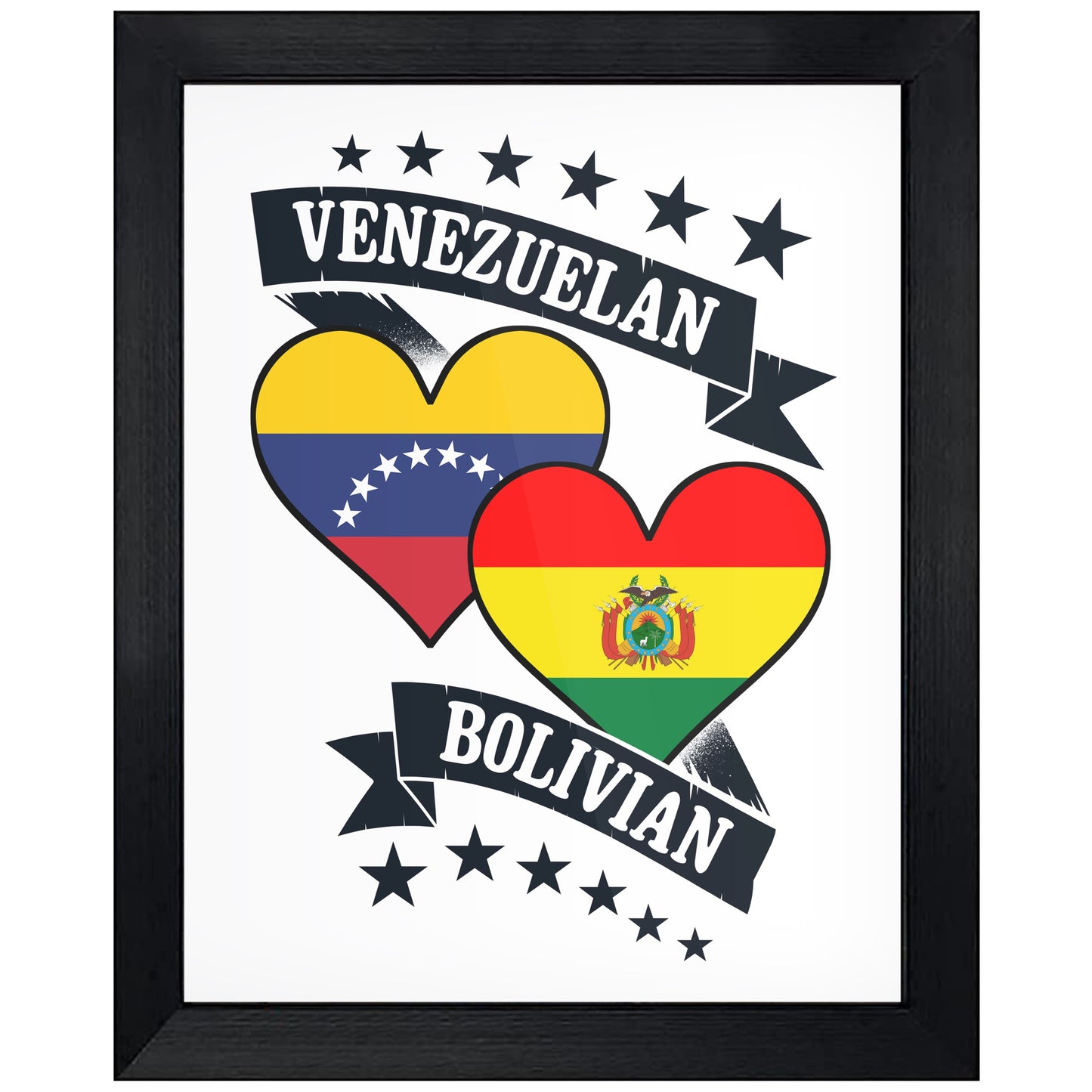 Venezuelan Bolivian Heart Flags Venezuela Bolivia 8"x10" Wall Art Print