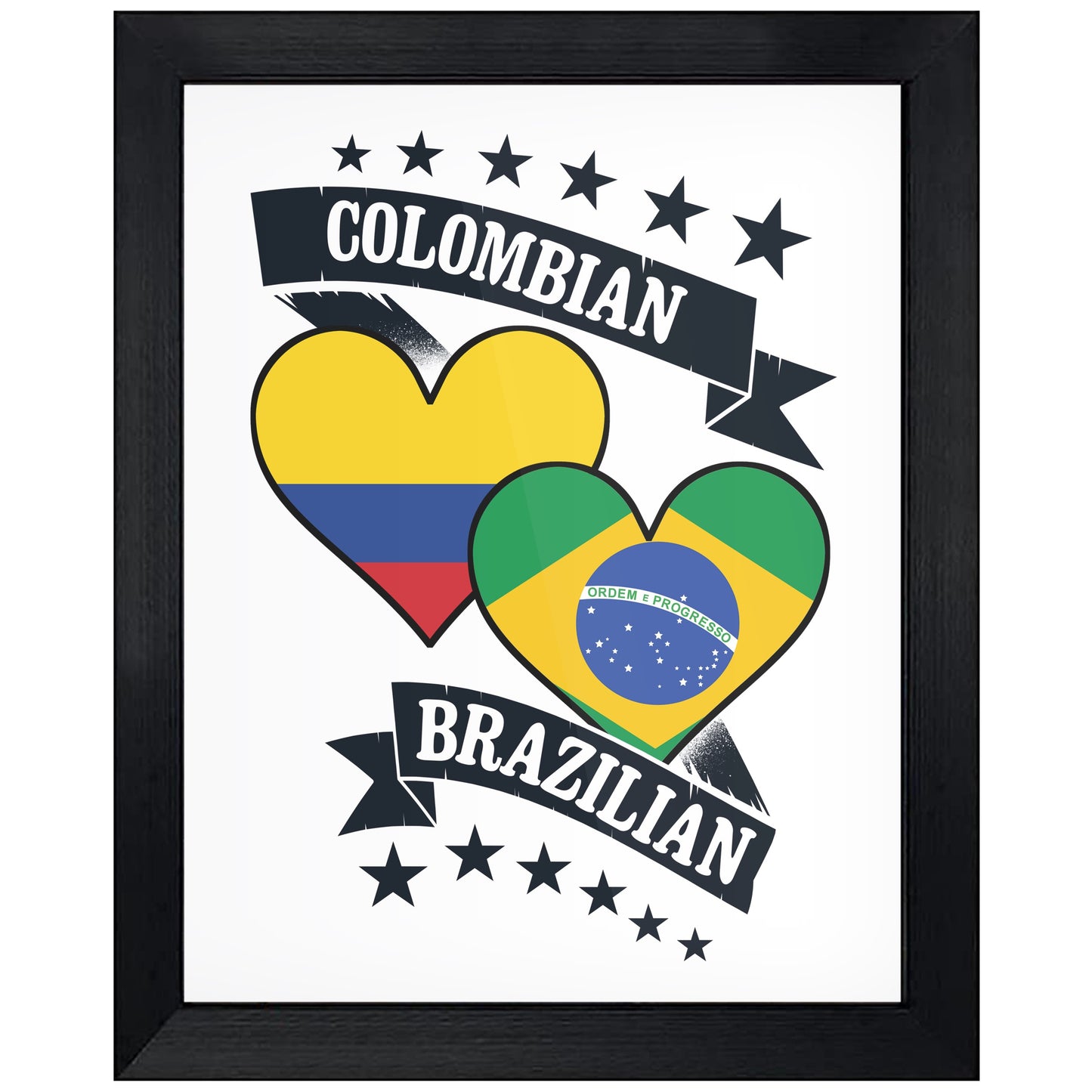Colombian Brazilian Heart Flags Colombia Brazil 8"x10" Wall Art Print