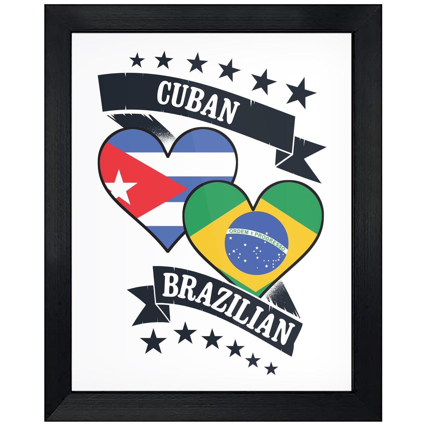 Cuban Brazilian Heart Flags Cuba Brazil 8"x10" Wall Art Print