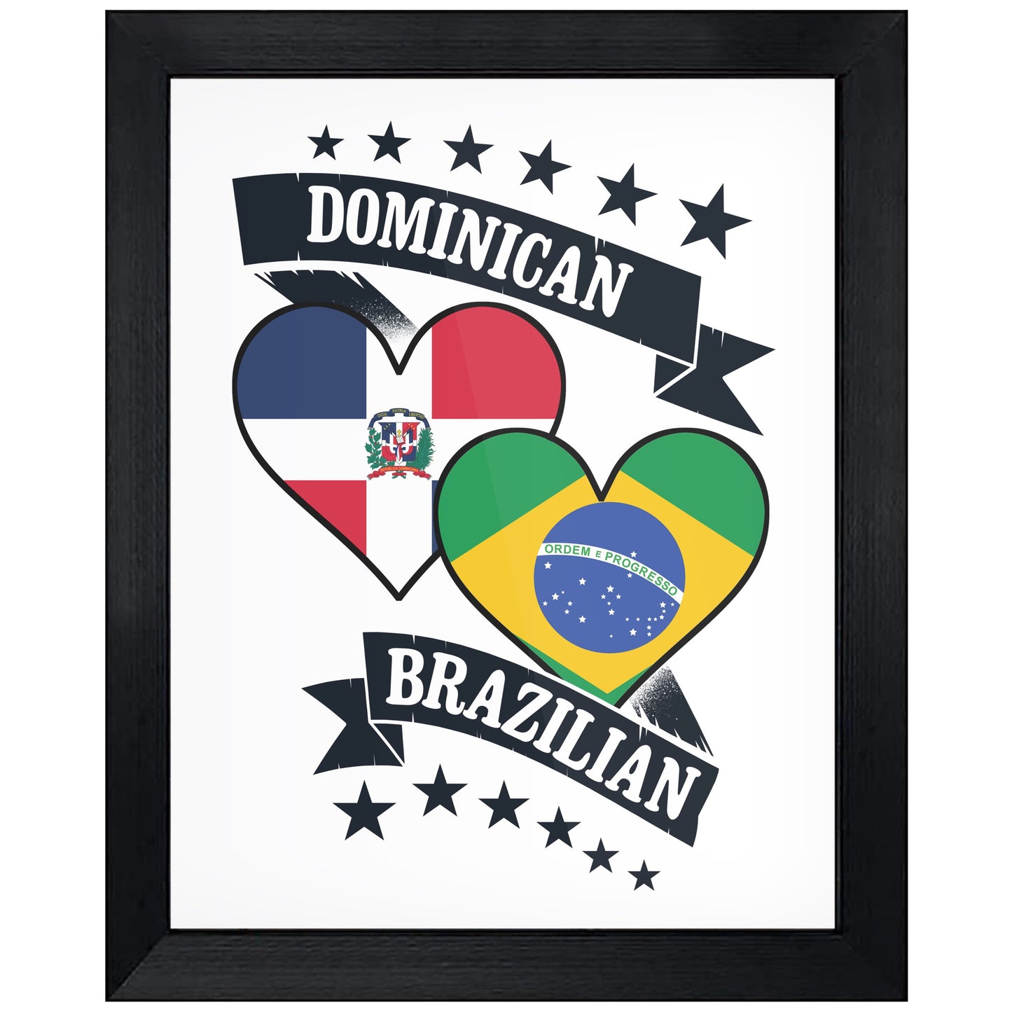 Dominican Brazilian Heart Flags Dominican Republic Brazil 8"x10" Wall Art Print