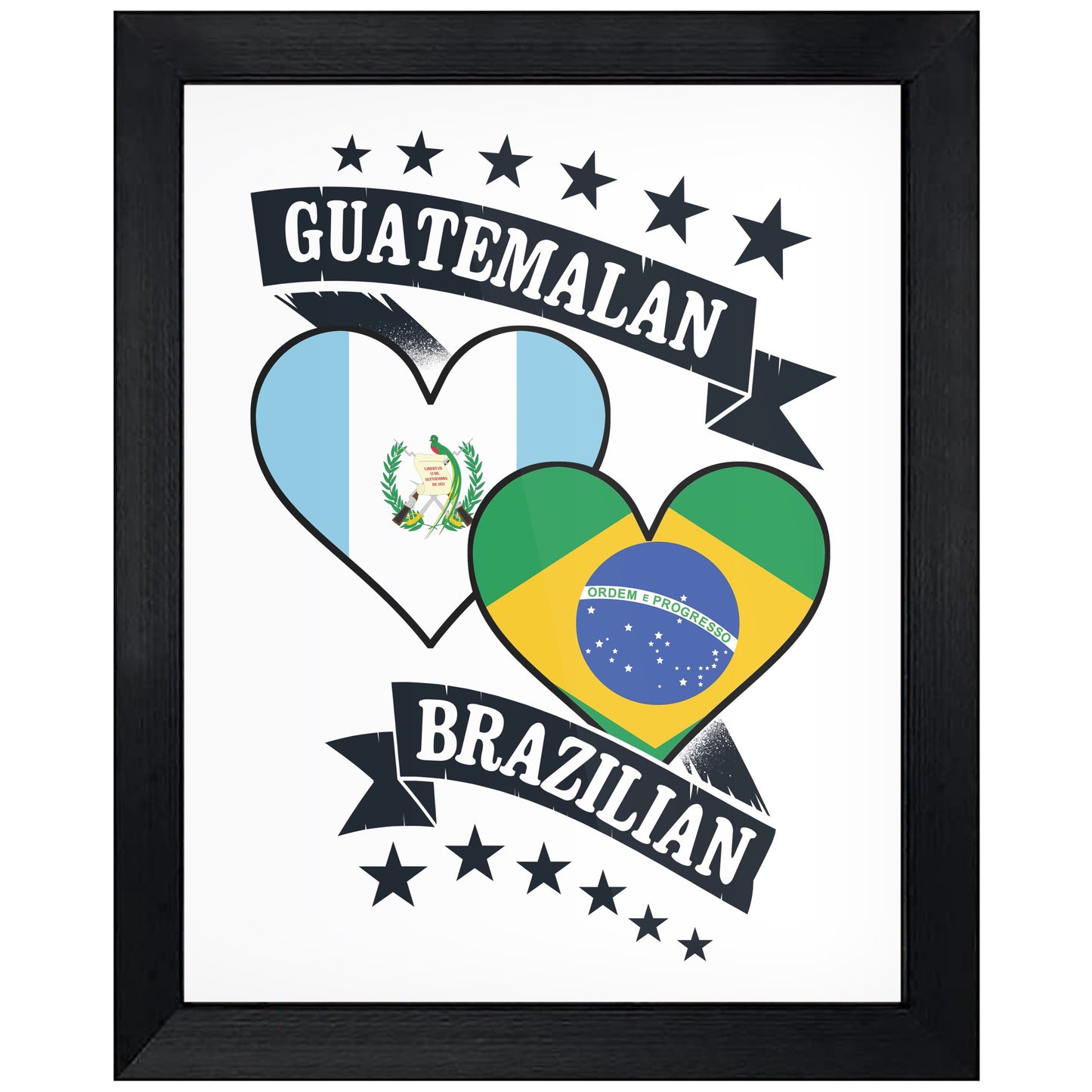 Guatemalan Brazilian Heart Flags Guatemala Brazil 8"x10" Wall Art Print