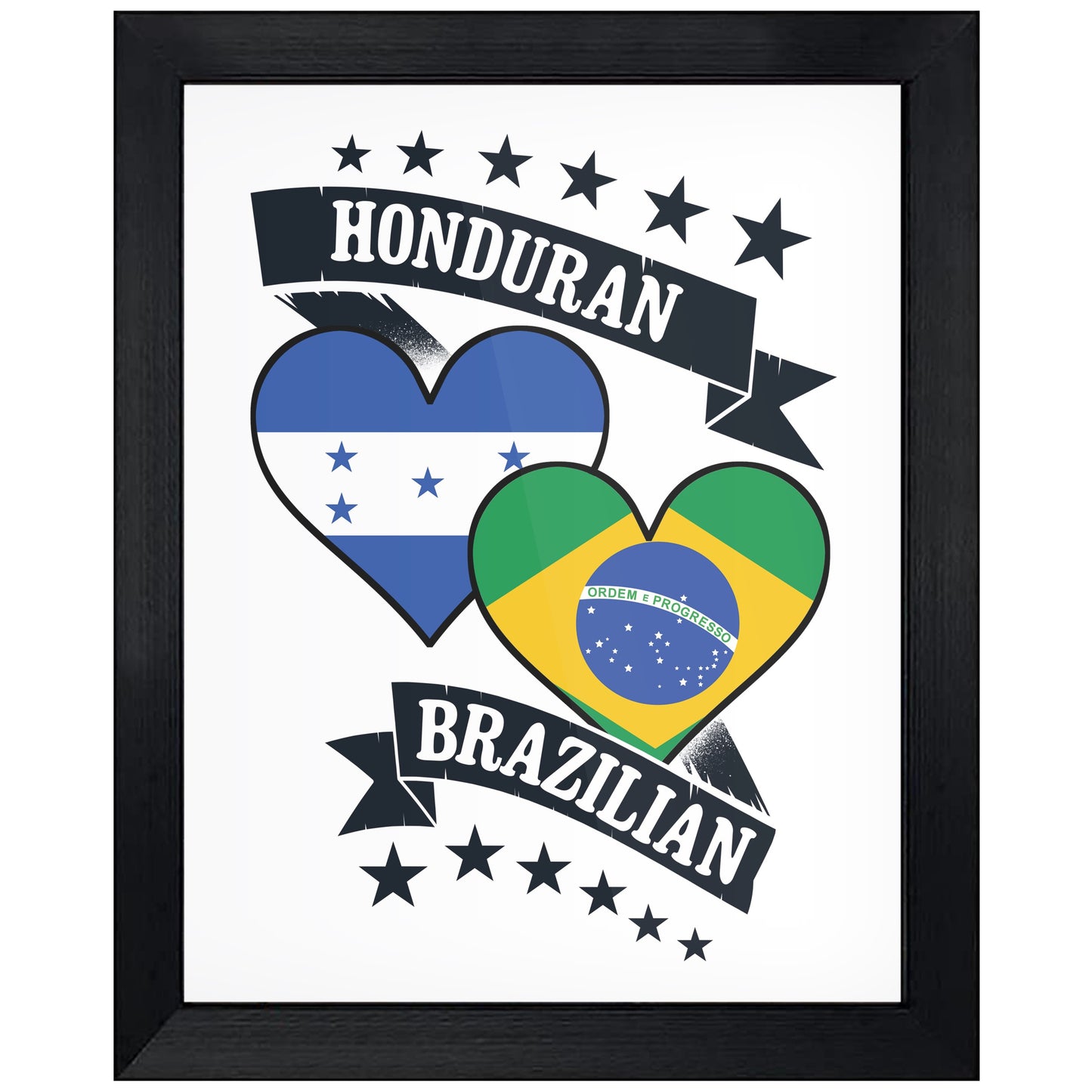 Honduran Brazilian Heart Flags Honduras Brazil 8"x10" Wall Art Print