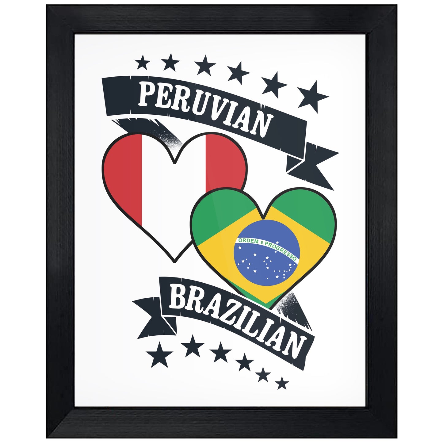 Peruvian Brazilian Heart Flags Peru Brazil 8"x10" Wall Art Print