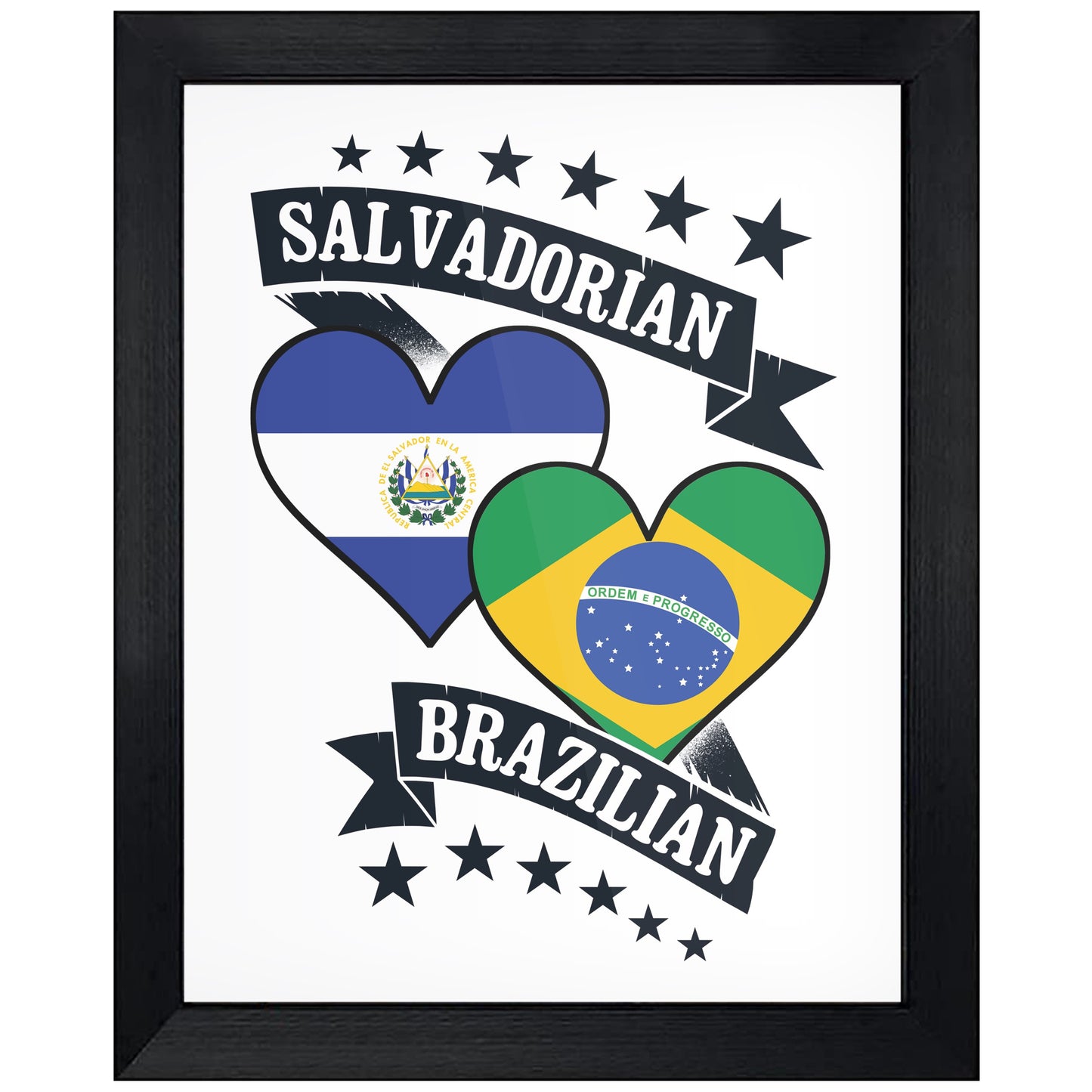 Salvadorian Brazilian Heart Flags El Salvador Brazil 8"x10" Wall Art Print