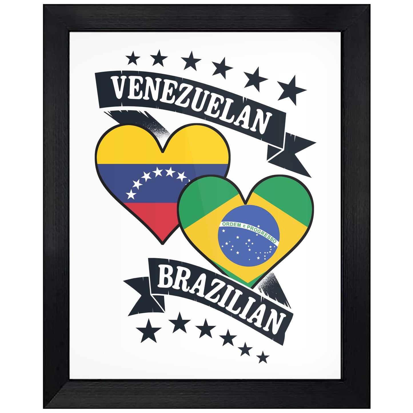 Venezuelan Brazilian Heart Flags Venezuela Brazil 8"x10" Wall Art Print