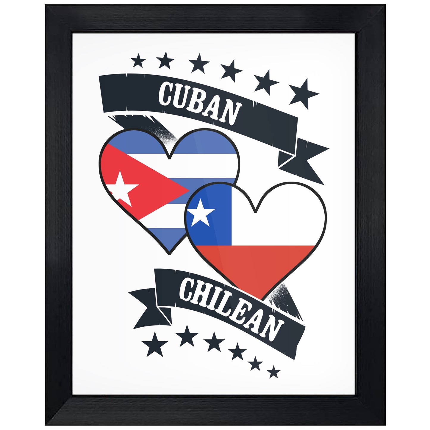 Cuban Chilean Heart Flags Cuba Chile 8"x10" Wall Art Print