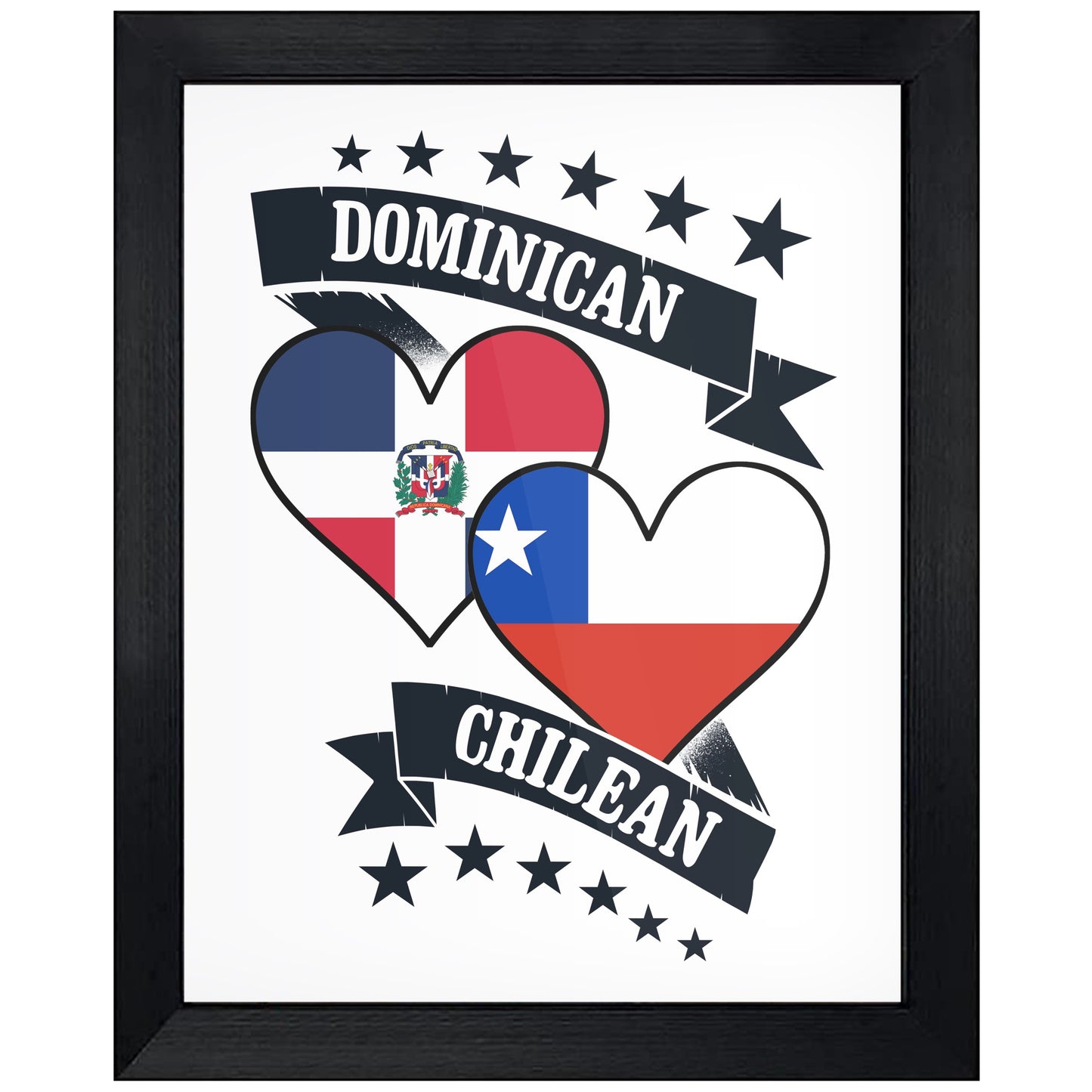 Dominican Chilean Heart Flags Dominican Republic Chile 8"x10" Wall Art Print