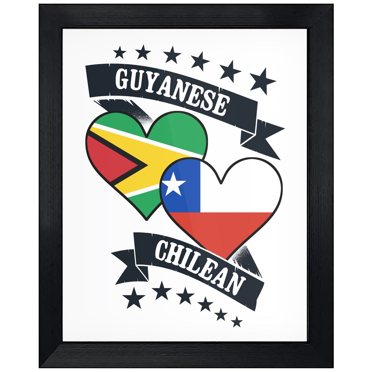 Guyanese Chilean Heart Flags Guyana Chile 8"x10" Wall Art Print