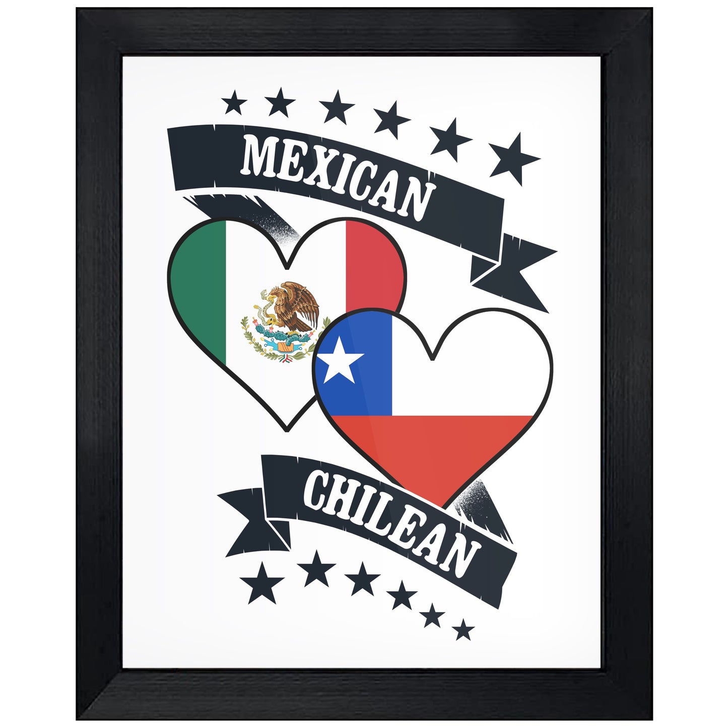 Mexican Chilean Heart Flags Mexico Chile 8"x10" Wall Art Print