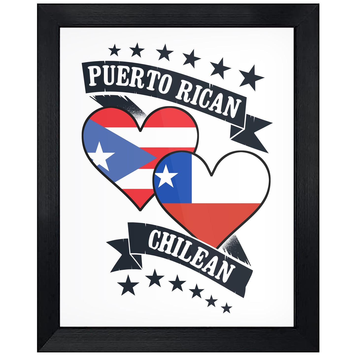 Puerto Rican Chilean Heart Flags Puerto Rico Chile 8"x10" Wall Art Print
