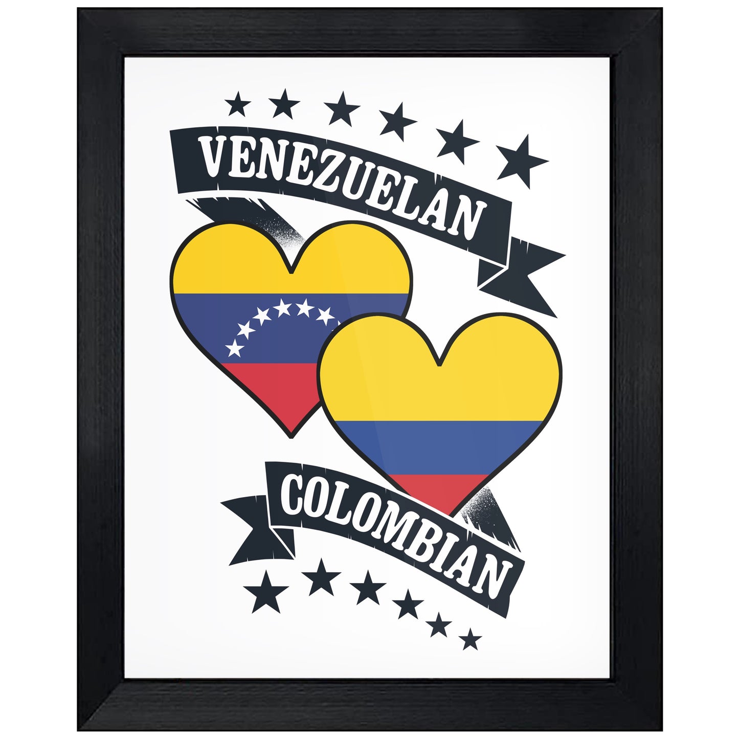 Venezuelan Colombian Heart Flags Venezuela Colombia 8"x10" Wall Art Print