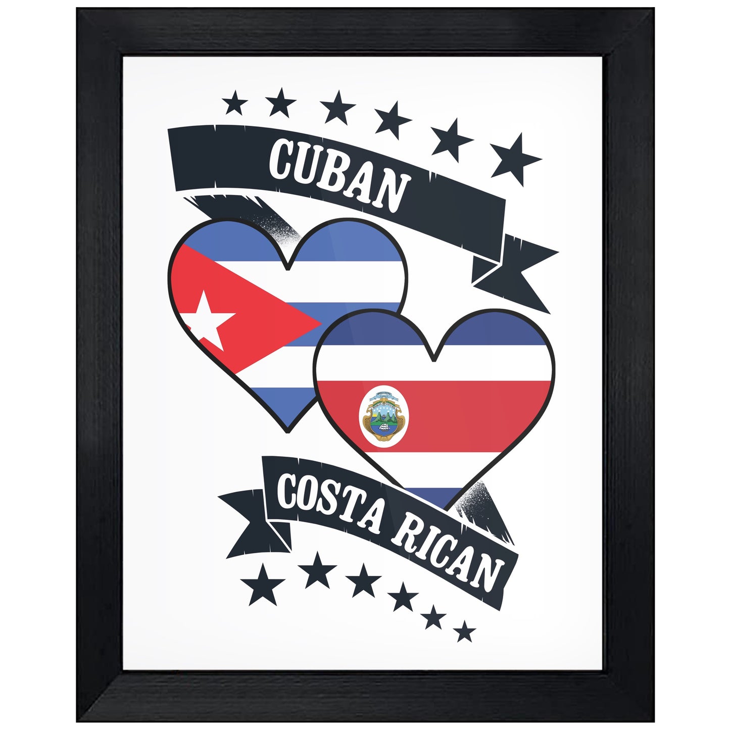 Cuban Costa Rican Heart Flags Cuba Costa Rica 8"x10" Wall Art Print