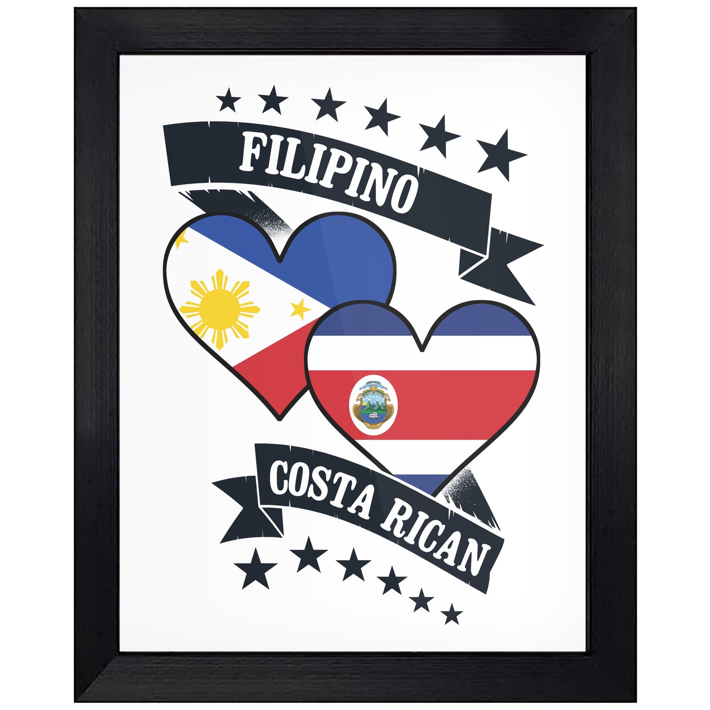 Filipino Costa Rican Heart Flags Philippines Costa Rica 8"x10" Wall Art Print