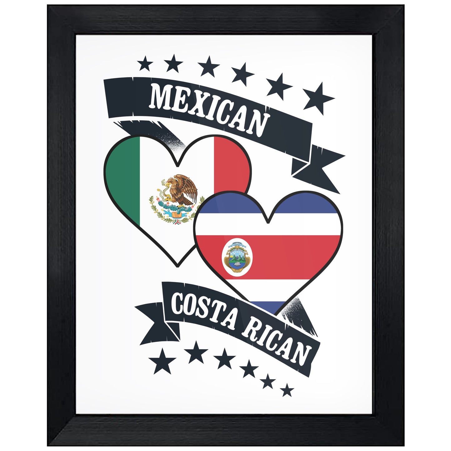 Mexican Costa Rican Heart Flags Mexico Costa Rica 8"x10" Wall Art Print