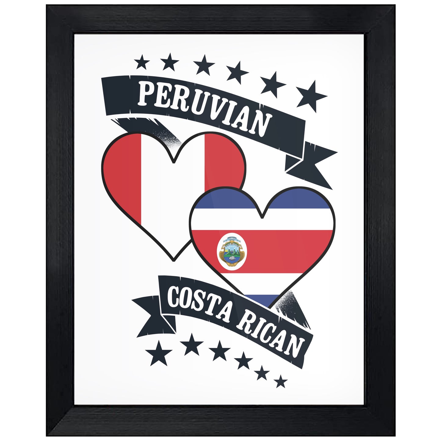 Peruvian Costa Rican Heart Flags Peru Costa Rica 8"x10" Wall Art Print
