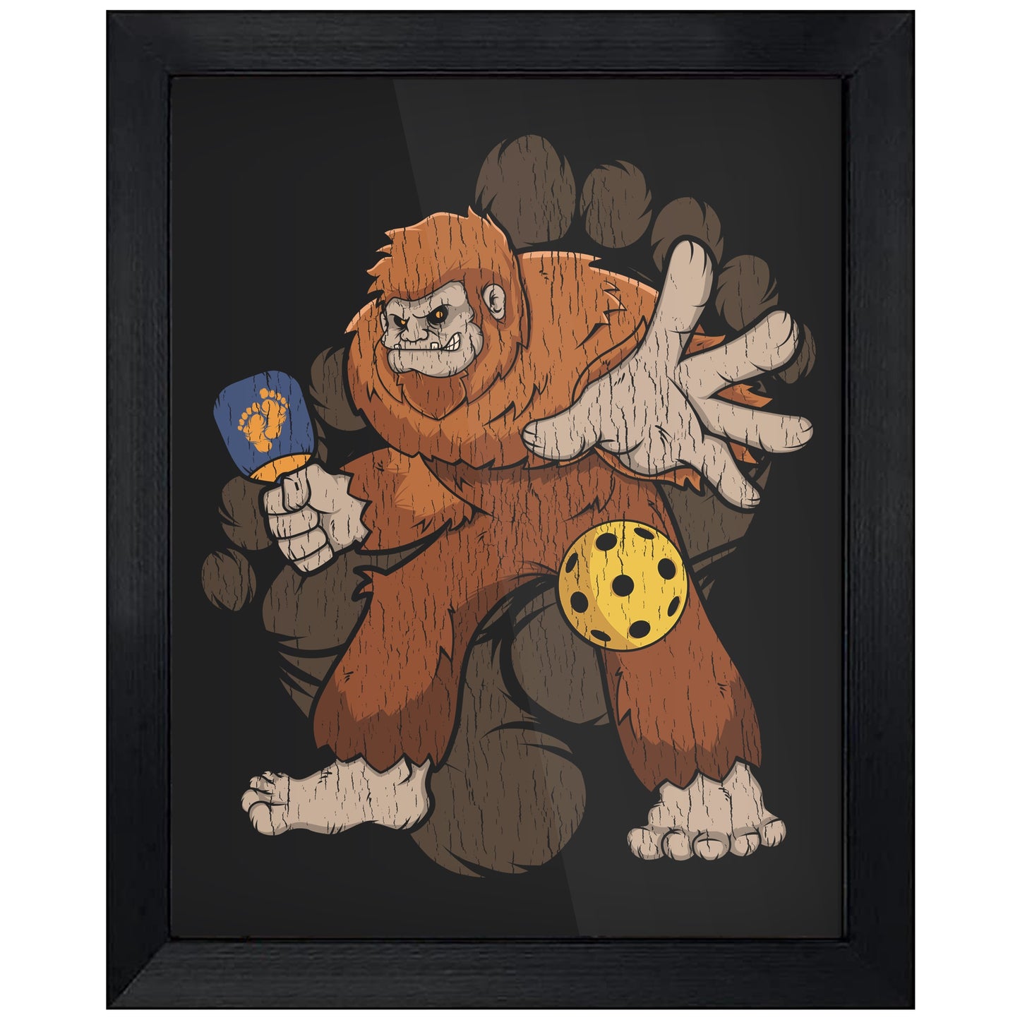 Bigfoot Pickleball Art - Sasquatch Playing Pickleball 8"x10" Wall Art Print
