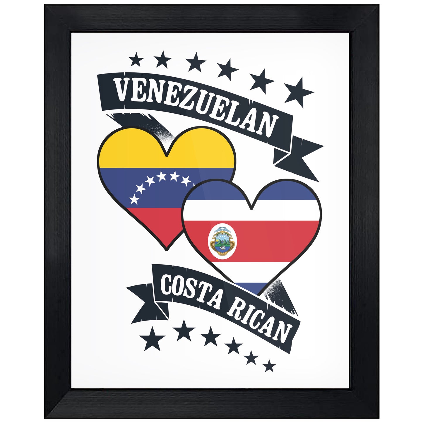 Venezuelan Costa Rican Heart Flags Venezuela Costa Rica 8"x10" Wall Art Print